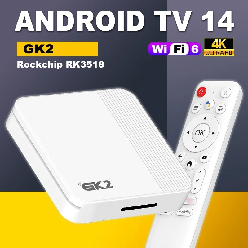 Box Android TV GK2 - RK3518 - 4K - Wi-Fi Dual Band - Bluetooth - Ethernet 100M - HDMI