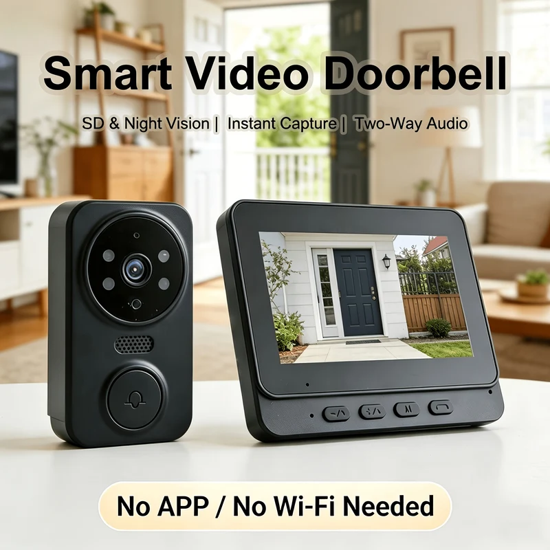 Sonnette Video Intelligente Sans Fil HD - Vision Nocturne Audio Bidirectionnel Batterie Lithium 400mAh Sans WiFi ni App