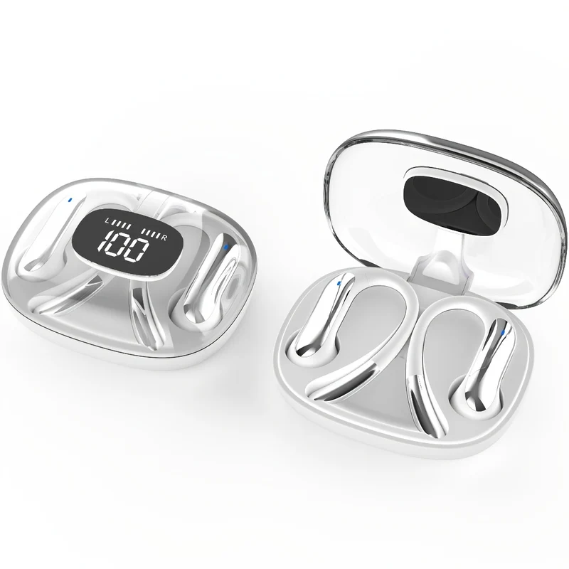 Ecouteurs Sans Fil Open-Ear Crochet Oreille Micro HD Controle Tactile Boitier Charge Type-C - Noir ou Blanc