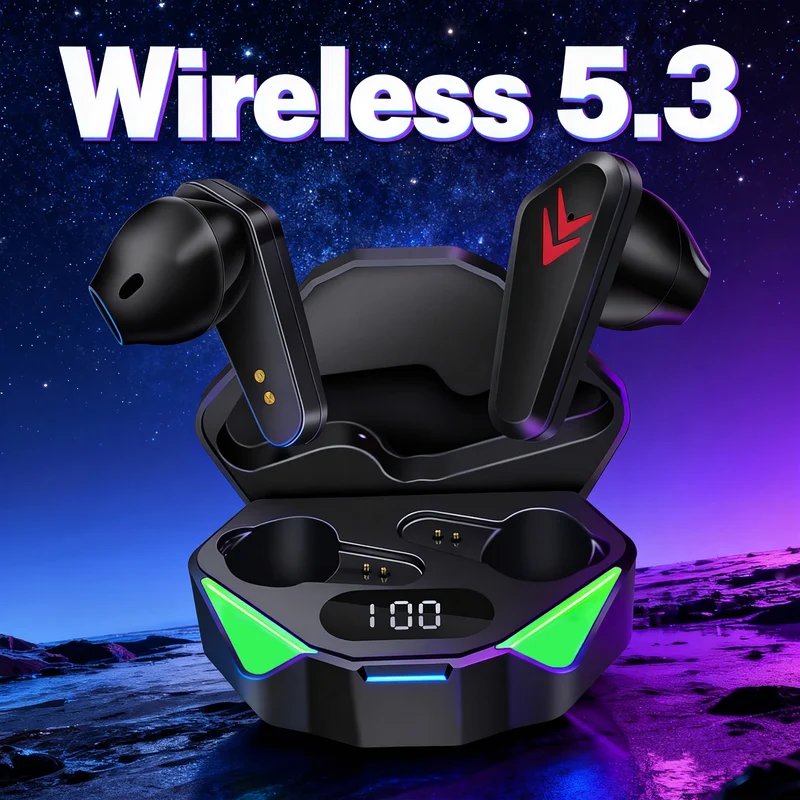 Écouteurs Bluetooth 5.3 Sans Fil - LED RGB, Son Stéréo Bass, Faible Latence