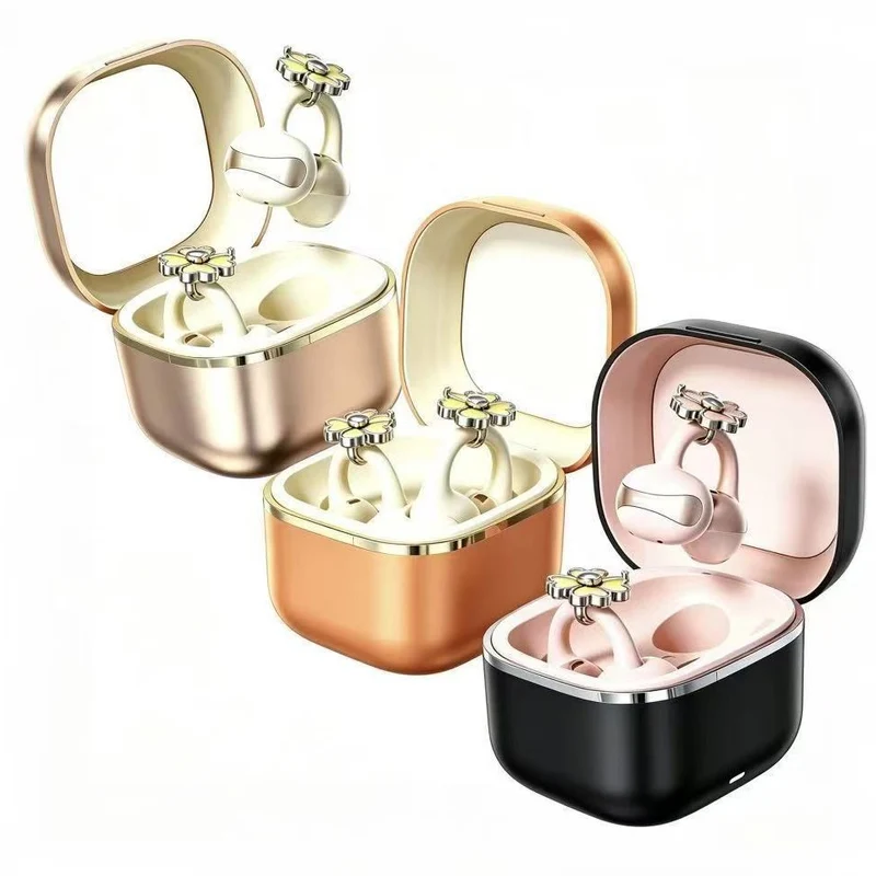 Écouteurs Bluetooth Clip Oreille Y259 NE13S - Open-Ear Sans Fil, Ornements Strass, Noir