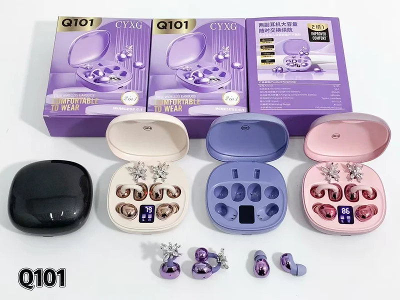 Écouteurs Bluetooth Q101 2-en-1 - Clip Oreille & Intra-Auriculaire, Sans Fil, Noir