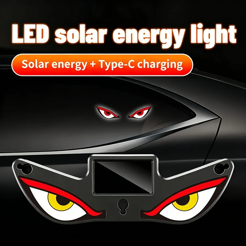 Lumière Néon LED Solaire Oeil Maléfique - Décoration Intérieure Voiture, Sans Fil, 4 Couleurs