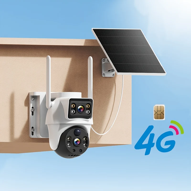 Caméra Solaire 4G WiFi 8MP Double Objectif Vision Nocturne