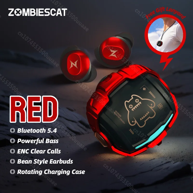Écouteurs TWS Zombies Cat B12 Bean Design - Boîtier Rotatif Mecha Bluetooth 5.4 Hi-Res ENC Gaming 20h
