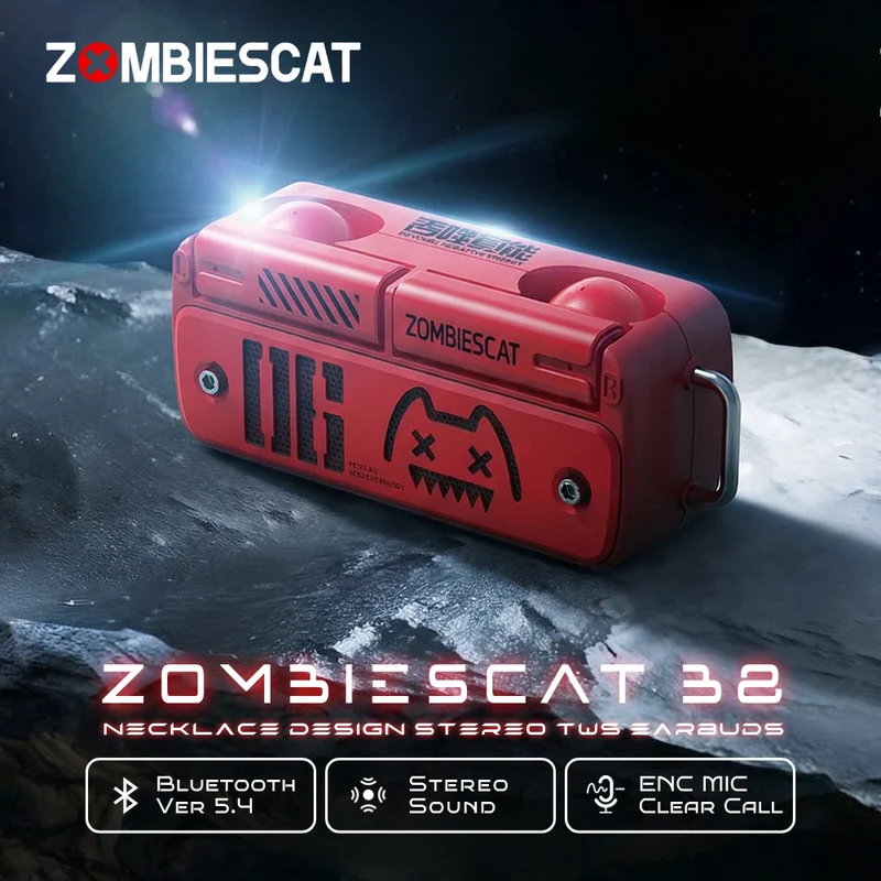 Écouteurs TWS Zombies Cat B8 Aether Core - Collier Métal Bluetooth 5.4 Hi-Fi ENC RGB 20h
