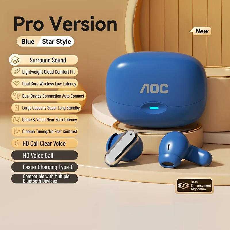 Ecouteurs Sans Fil AOC ACT2621 Bluetooth 5.4 Stereo Basses Micro Reduction Bruit USB-C Sport 4 Coloris