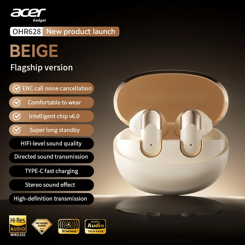 Ecouteurs Sans Fil Intra-Auriculaires Reduction Bruit Stereo Basses Bluetooth USB-C Autonomie Prolongee 3 Coloris ACER