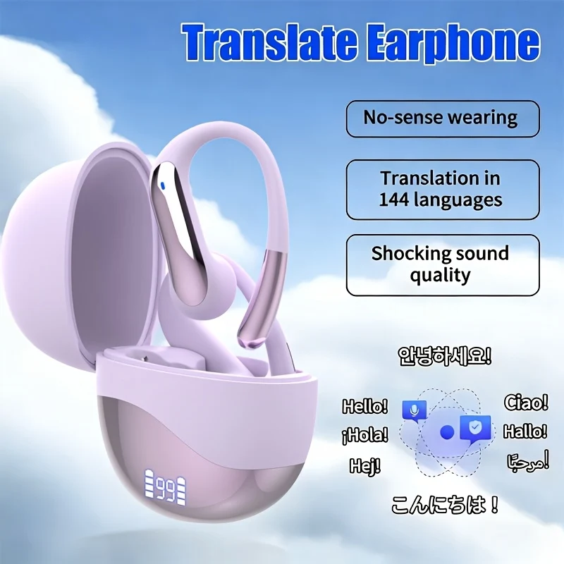 Ecouteurs Sans Fil Traduction IA Temps Reel 144 Langues HiFi Pince Oreille Sport Affaires 3 Coloris PAVUN