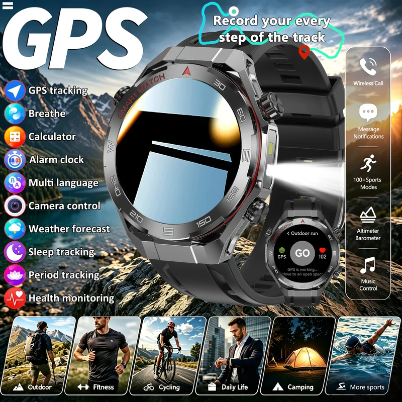 Montre Connectee Sport Homme GPS Integre - Ecran IPS HD 1.5 Pouces, Lampe Torche LED, Altimetre, Bluetooth 5.0
