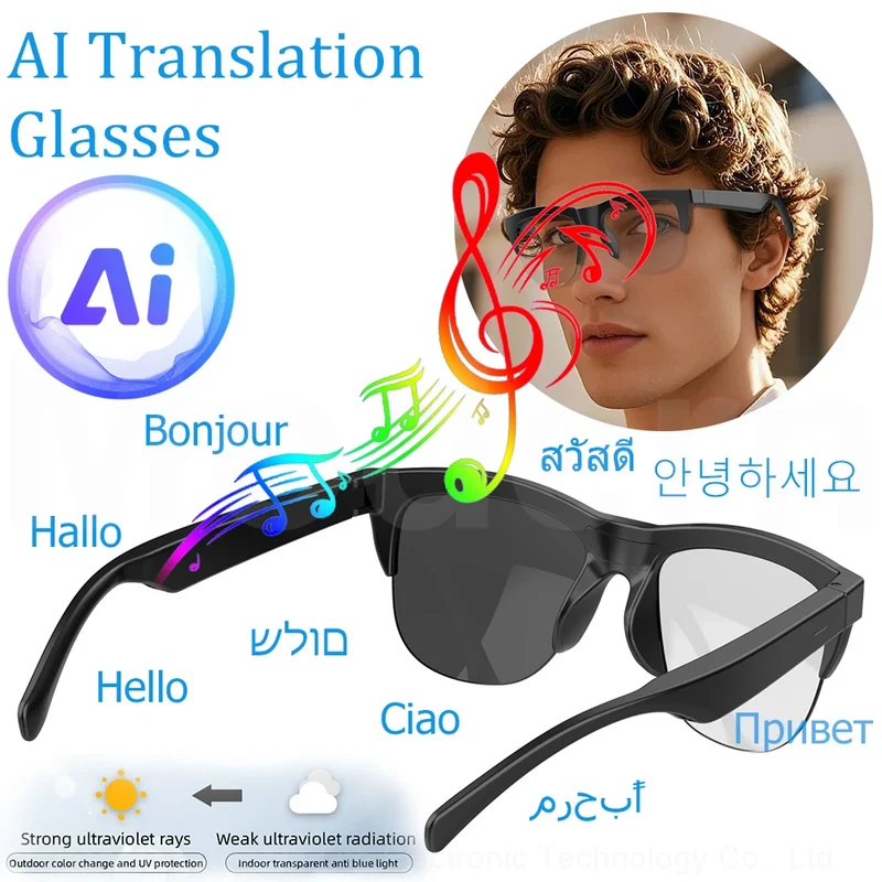 Lunettes Intelligentes F02 - Traduction IA, Photosensibles, Lecture Musicale, Enregistrement