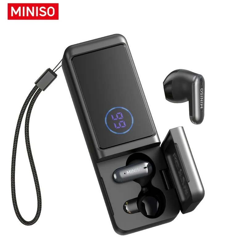MINISO MS120 Casque 3-en-1 - Batterie Externe 2000mAh, Ecouteurs & Lampe de Poche, USB-C