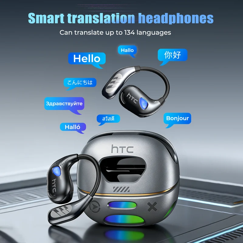 Ecouteurs Sans Fil HTC NE69 - Traduction IA 134 Langues, Oreille Ouverte, USB-C