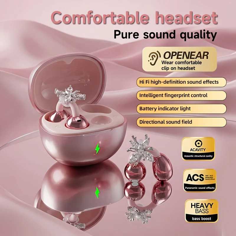 Ecouteurs Clip Oreille Papillon Sans Fil Bluetooth HiFi Basses Profondes & Etui Charge - 5 Coloris
