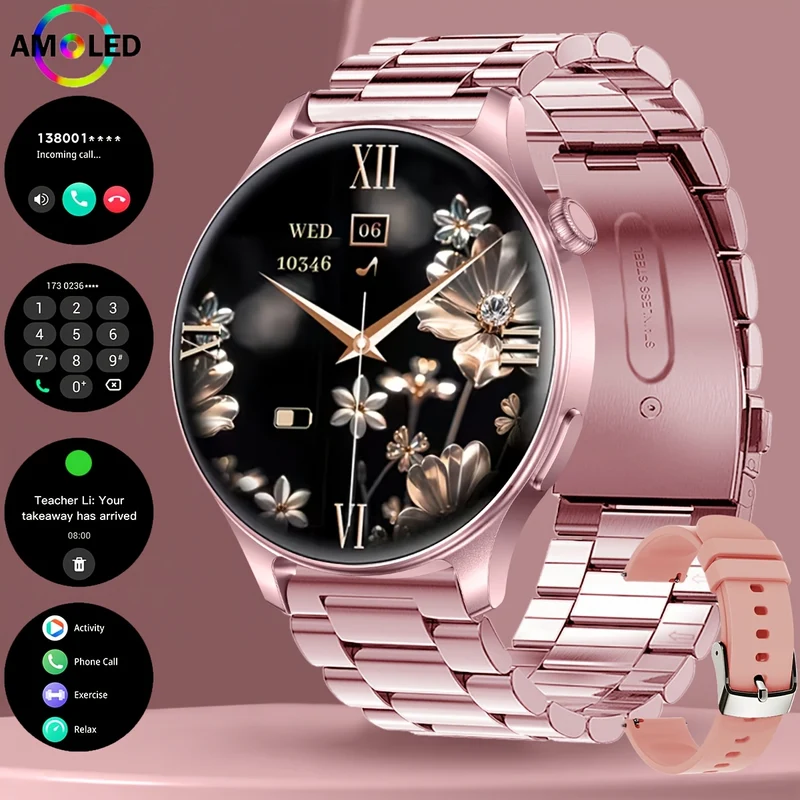 Montre Connectee Ecran AMOLED 1.53 Pouces - IP68, Bluetooth 5.3, 100+ Sports, 6 Bracelets au Choix