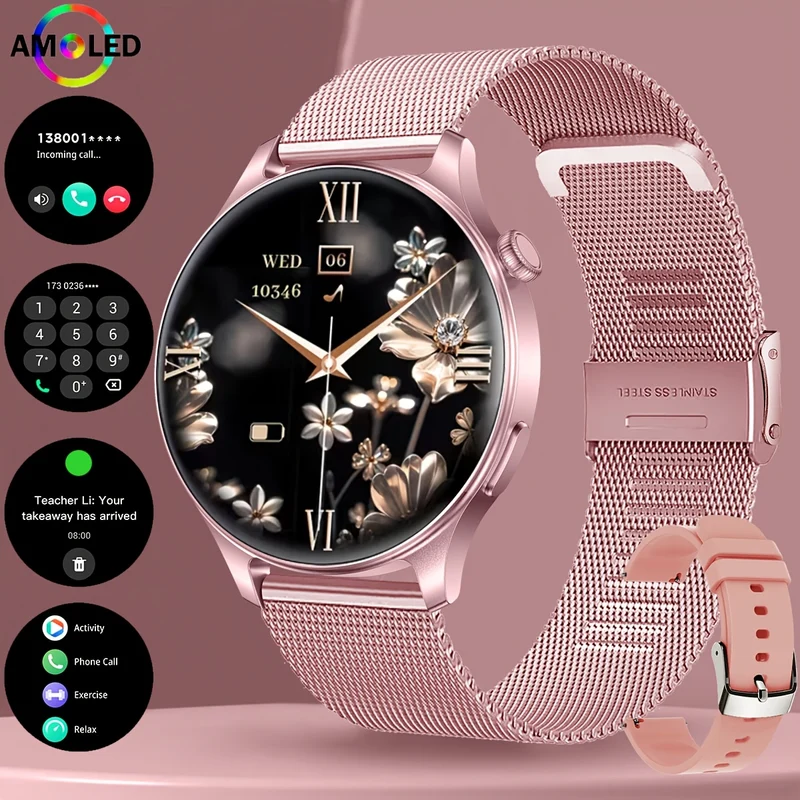 Montre Connectee Ecran AMOLED 1.53 Pouces - IP68, Bluetooth 5.3, 100+ Sports, 6 Bracelets au Choix