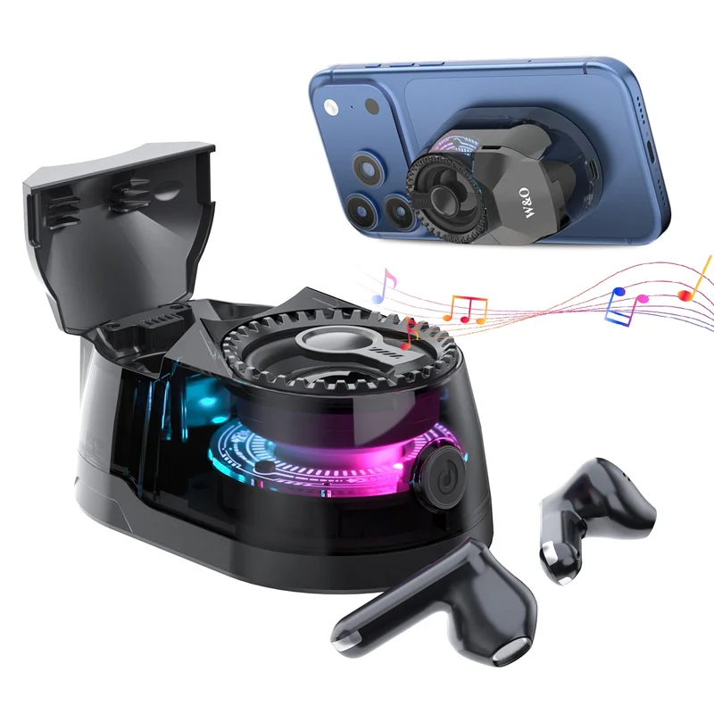 Enceinte Bluetooth 3-en-1 Magnetique Ecouteurs TWS Support Telephone RGB