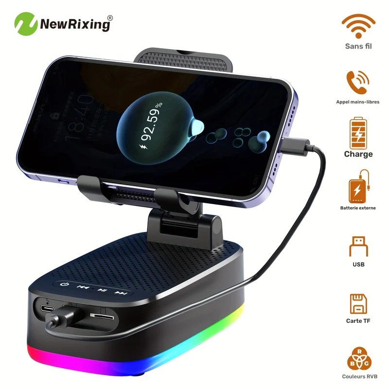 Enceinte Bluetooth Portable avec Support Telephone RGB