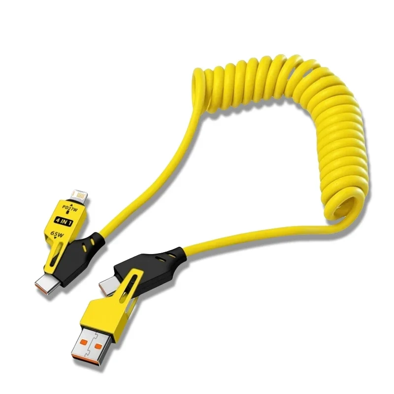 Câble Ressort 4 en 1 Charge Rapide 65W Multi-Connecteurs