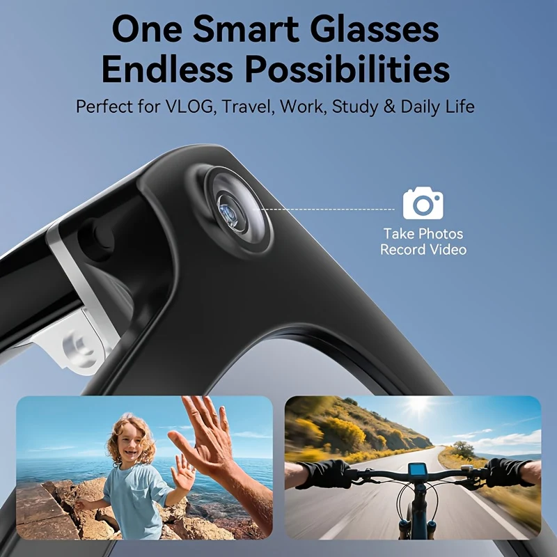 Lunettes Intelligentes IA MUXUN - Camera Video, Appel Sans Fil, Assistant Vocal, Reconnaissance d'Objets, Audio Hi-Fi