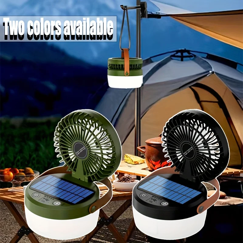 Ventilateur Portable Pliable Solaire USB avec Lampe - 3000 mAh Batterie