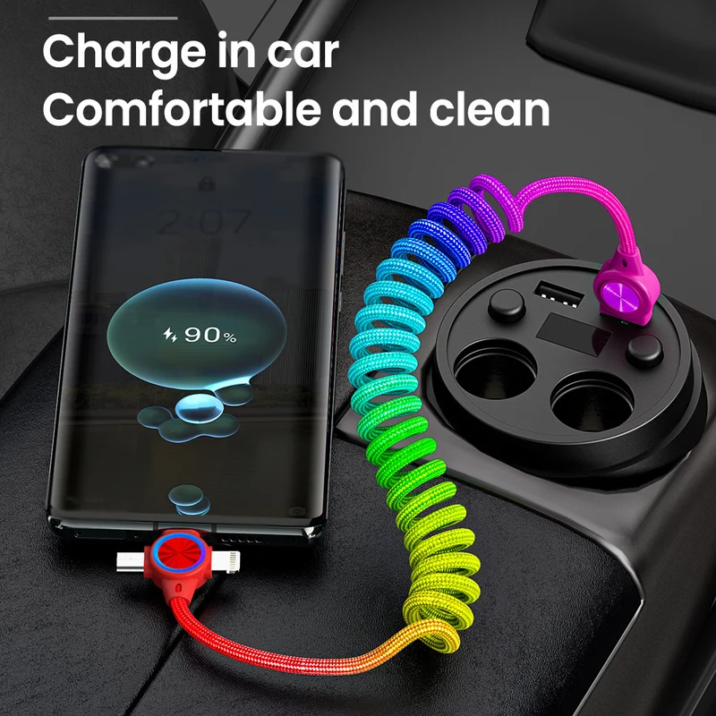 Câble Charge Rapide Rétractable 3 en 1 Compatible Apple Android USB-C