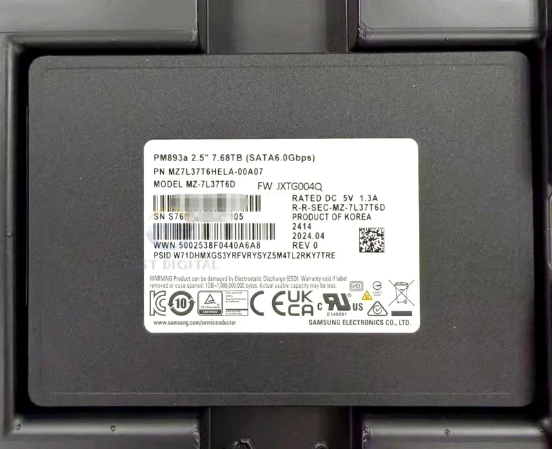 MZ-7L37T6D Samsung PM893a 2.5'' 7.68TB SSD SATA 6.0Gbps MZ7L37T6HELA-00A07 New