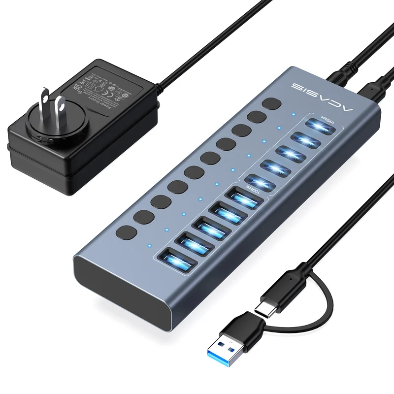 Acasis 10-Port 10Gbps USB 3.2 Hub Powered, 5 USB-A & 5 USB-C Ports