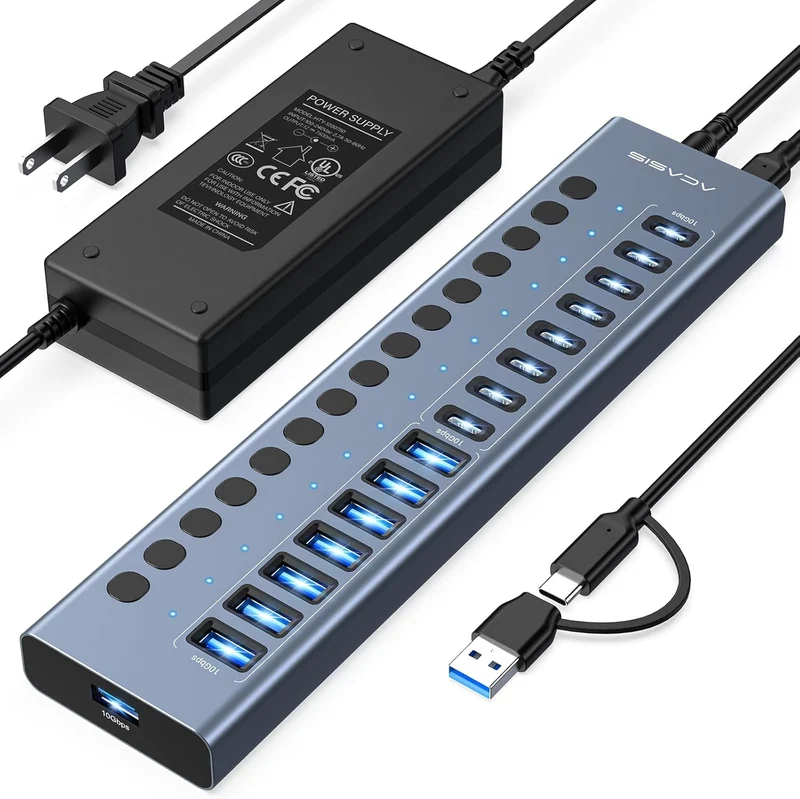 Acasis 16-Port 10Gbps USB 3.2 Hub Powered, 8 USB-A & 8 USB-C Ports