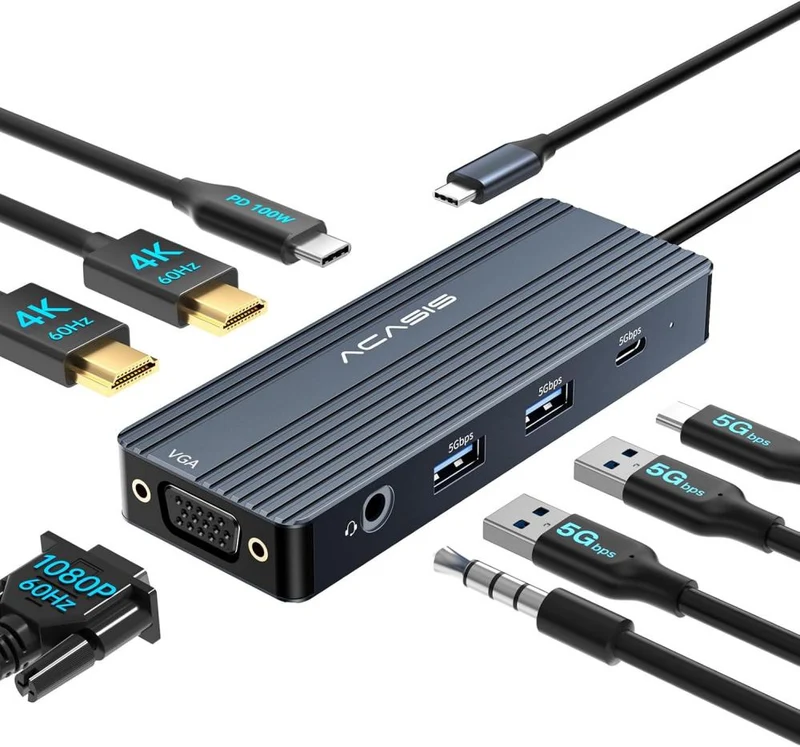 Acasis 8 Ports 4K 60Hz VGA USB C Docking Station