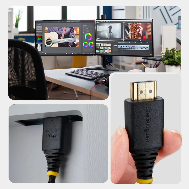 StarTech.com 2m (6ft) High Speed HDMI Cable with Gripping Connector, Ultra Flexible HDMI Cable, 4K 60Hz/1440p 144Hz w/HDR10/ARC, 18Gbps, High Flex Braided HDMI Cord