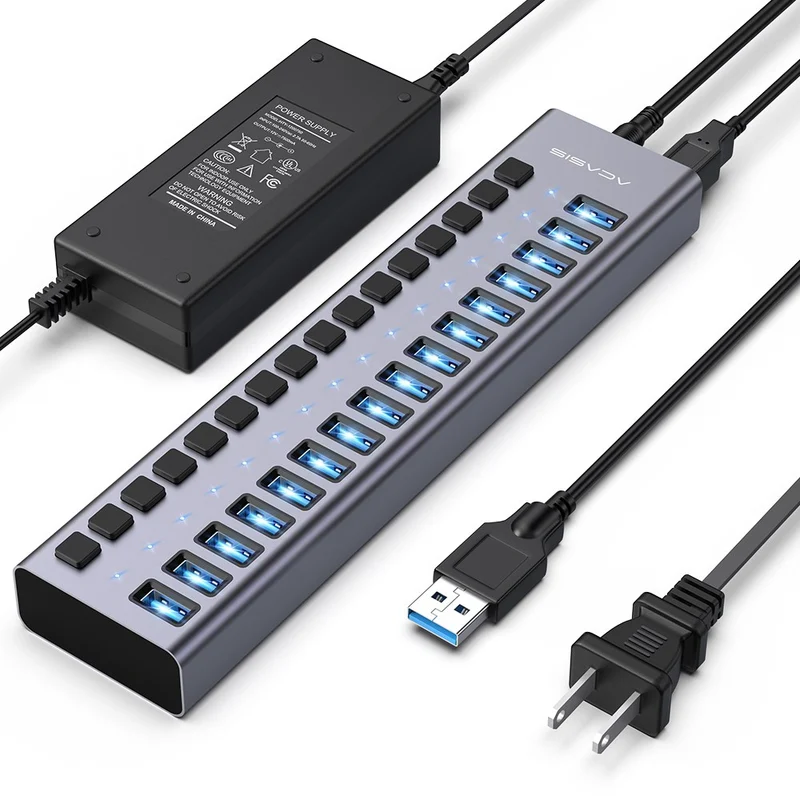 Acasis 16 Ports USB 3.2 Hub with Individual On/Off Switches Splitter