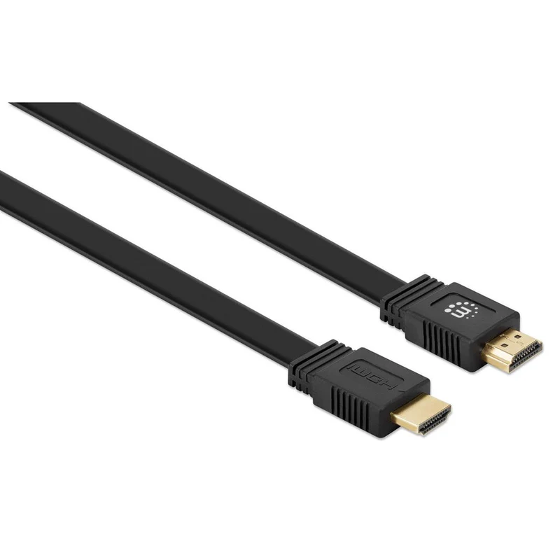Manhattan HDMI 4K@60Hz Cable with Ethernet - Flat, 0.5m, Suitable for ALL 4K & 1080p/HD uses - when upgrading now or have it ready for when you need it, Male to Male, Black, Ultra HD 4k x 2k, Lifetime Warranty, Premium High Speed