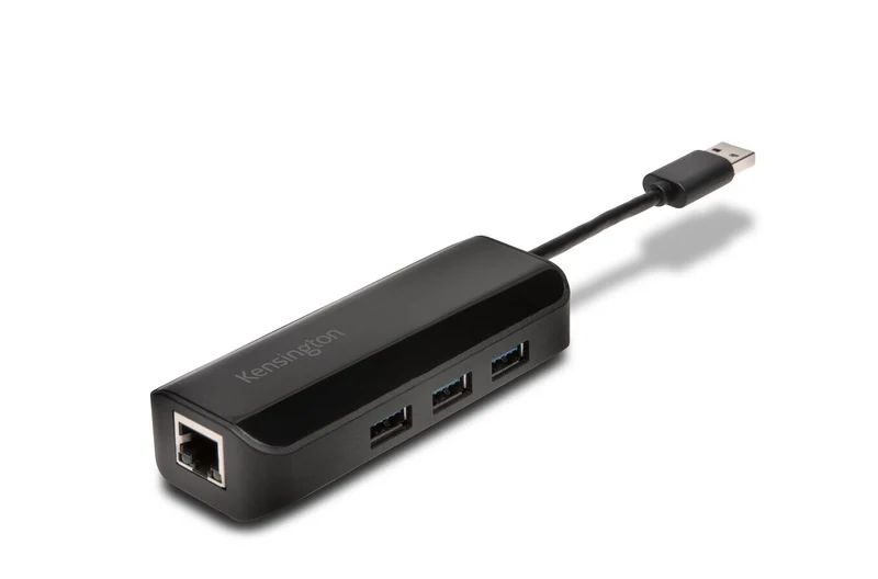 Kensington UA3000E USB 3.0 Ethernet Adapter & 3-Port Hub — Black