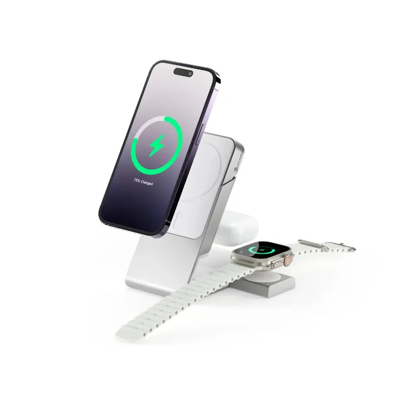 ALOGIC Matrix+ 3-in-1 Magnetic Charging Dock with Apple Watch Charger for iPhone 16-12 , Apple Watch, Airpods , Charging Station for Apple Devices with 5000mAH Wireless Power Bank & 30W Multi Country Power Adapter.