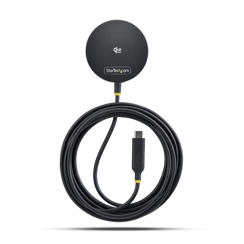 StarTech.com Qi2.2 Certified 25W Magnetic Wireless Charging Pad with 6.6ft (2m) USB-C Tethered Cable, MagSafe Compatible for iPhone 17/16 Pro/Pro Max, Black