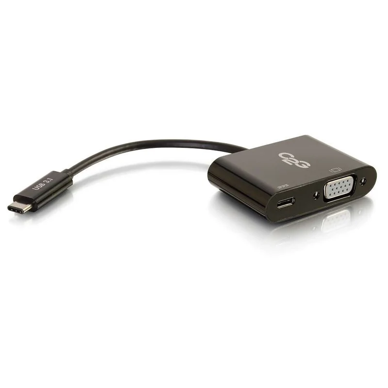 C2G USB-C® to VGA Video Multiport Adapter with Power Delivery up to 60W - Black