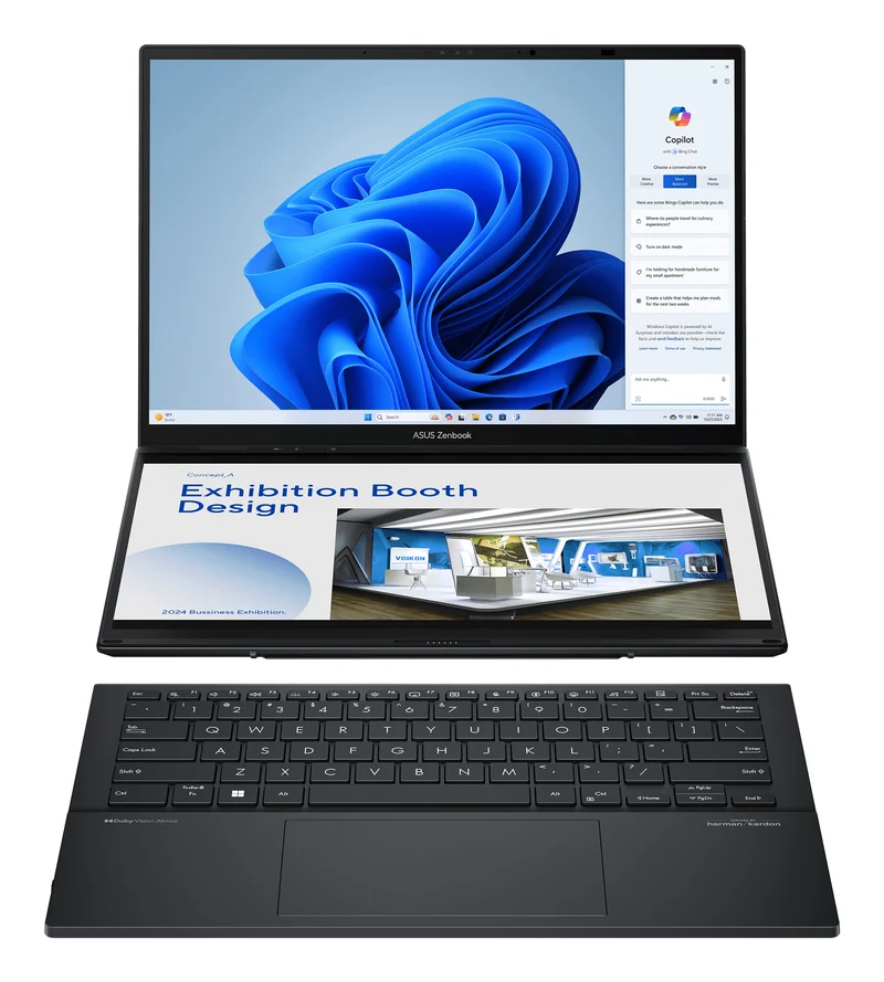 ASUS Zenbook Duo UX8406CA-QL249W Intel Core Ultra 9 285H Hybrid (2-in-1) 35.6 cm (14") Touchscreen WUXGA 32 GB LPDDR5x-SDRAM 1 TB SSD Wi-Fi 7 (802.11be) Windows 11 Home Grey