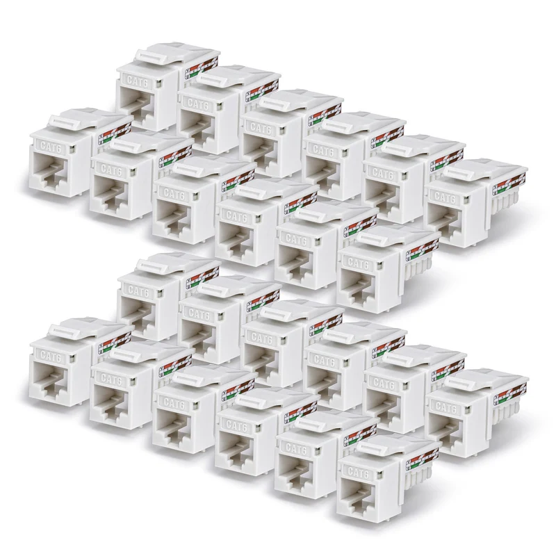 StarTech.com Cat6 Keystone Jack, 24-Pack RJ45 Ethernet Keystone Jacks, UTP Cat6 Wall Jack, 90-Degree 110 Punch Down, White