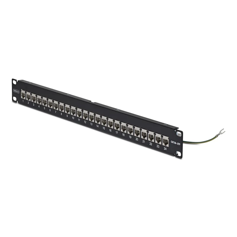 StarTech.com 24 Port 1U Feed Through Patch Panel with Cable Management Bar, Rackmount Shielded Cat6a Ethernet Patch Panel with RJ45 STP Inline Couplers