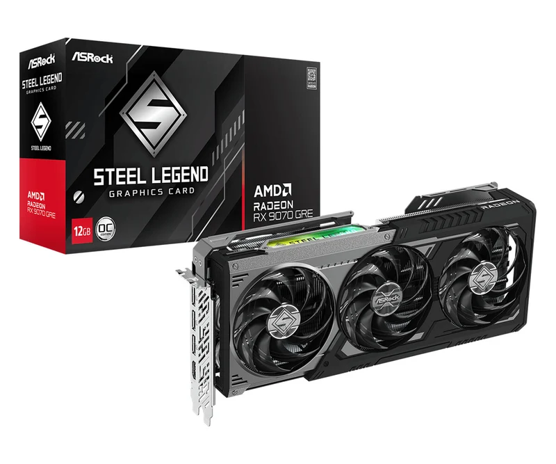 ASRock AMD Radeon RX 9070 GRE Steel Legend Dark OC 12GB GDDR6 Graphics Card