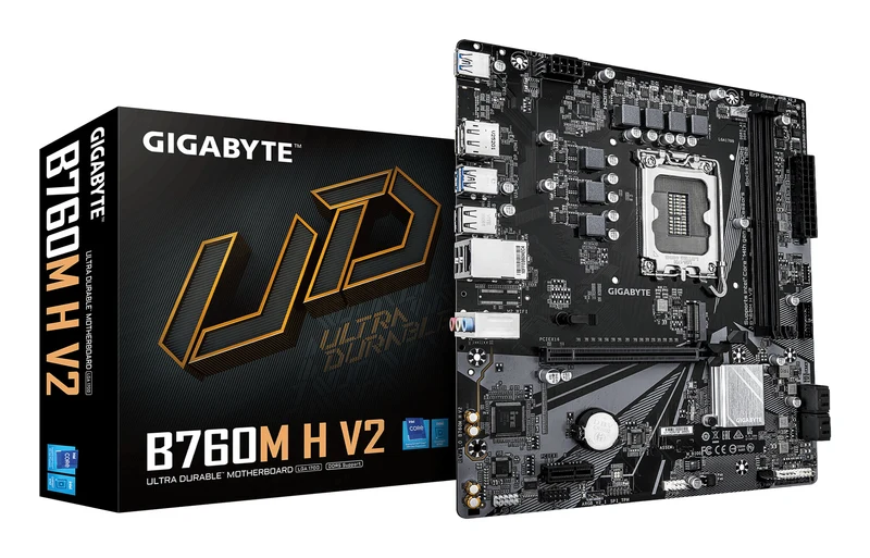GIGABYTE B760M H V2 Motherboard - Supports Intel Core 14th Gen CPUs, 5+1+1 Phases Digital VRM, up to 8000MHz DDR5 (O.C.), 1xPCIe 4.0 M.2, 1GbE LAN, USB 3.2 Gen1