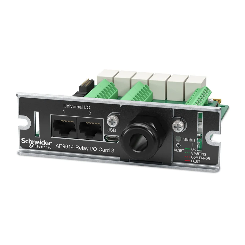 Schneider Electric Dry contact, Management Options, Dry Contact I/O Card, monitor external UPS environmental sensors, output relays, and input contacts