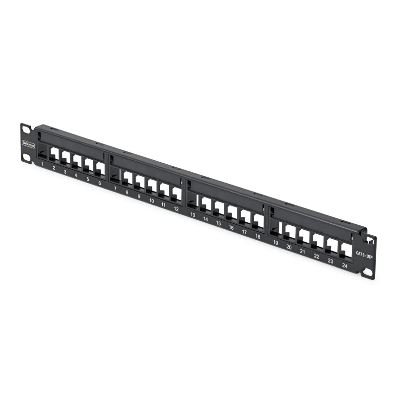 StarTech.com 24 Port 1U Blank Keystone Patch Panel, Rackmount Cat6 Patch Panel for RJ45 UTP Ethernet Network Jacks