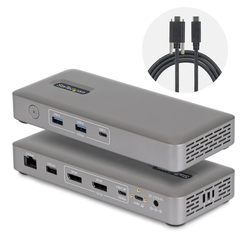 StarTech.com USB4 Docking Station, Driverless Dual 4K 144Hz for Mac and Windows, Universal USB-C Dock with DisplayPort, 100W PD and 2.5GbE
