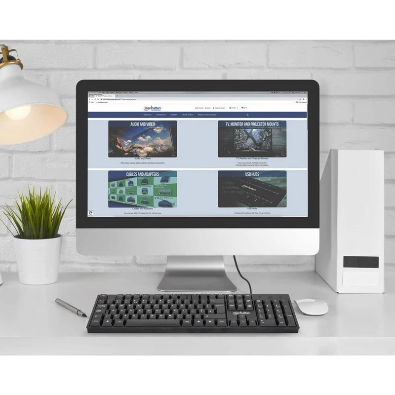 Manhattan Keyboard UK USB Wired, Standard Qwerty layout, Black, Full Size Keys, Cable 1.5m, USB-A connection, Plug and Play, Three Year Warranty, Retail Boxed