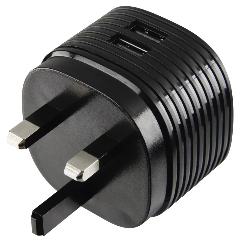 Hama Dual Charger, 2x USB, 2.4A with UK plug, black