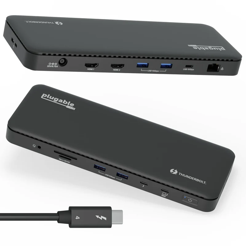 Plugable Technologies Thunderbolt 4 Dock with 100W Charging, Thunderbolt Certified, Laptop Docking Station Dual Monitor Single 8K or Dual 4K HDMI for Windows and Mac, 4X USB, Gigabit Ethernet (TBT4-UD5)