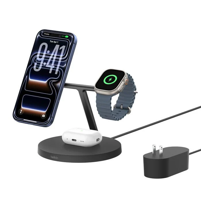 Belkin WIZ032MYBK mobile device charger Headset, Smartphone, Watch Black USB Wireless charging Fast charging Indoor