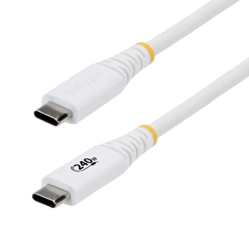 StarTech.com 2m (6ft) USB-C Charging Cable, Durable and Ultra-Flexible, 240W (5A) PD EPR, USB 2.0 Laptop Charger Cable, USB-IF Certified, Rugged USB-C Charging Cord - White
